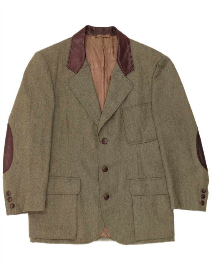 Vintage hombres 3 botones Blazer chaqueta Reino Unido 38 medio caqui colorblock