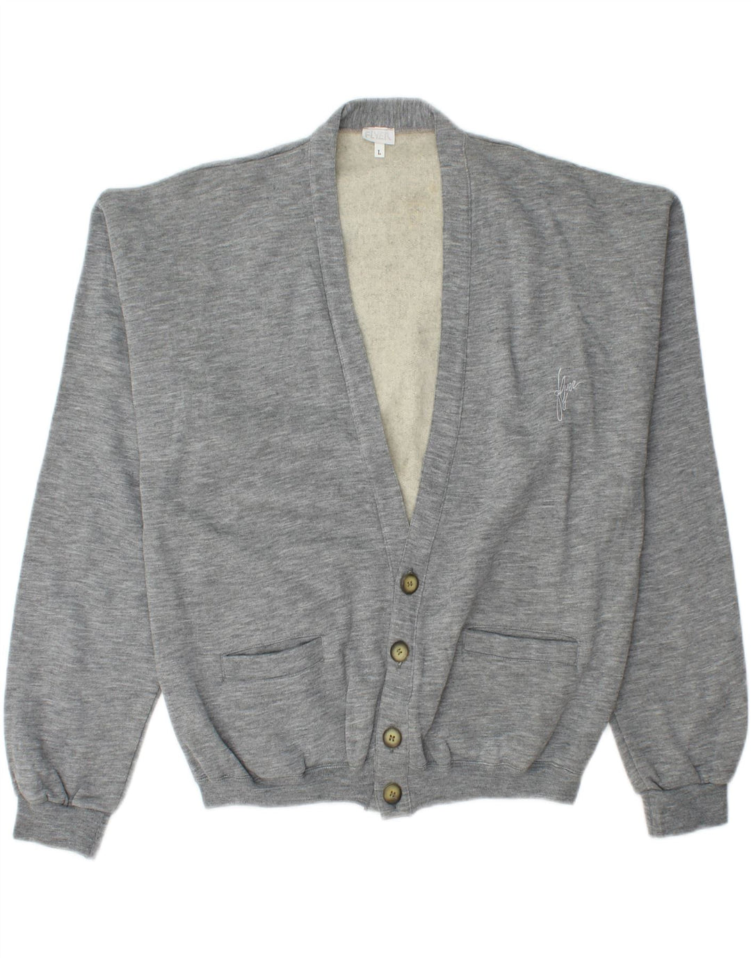 VINTAGE Hombres Cardigan Suéter Grande Gris Algodón