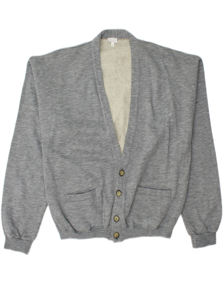 VINTAGE Hombres Cardigan Suéter Grande Gris Algodón