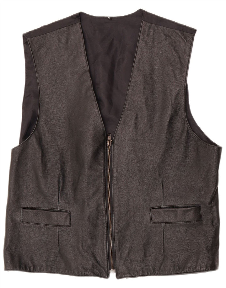 Chaleco de cuero vintage para hombre XL cuero negro