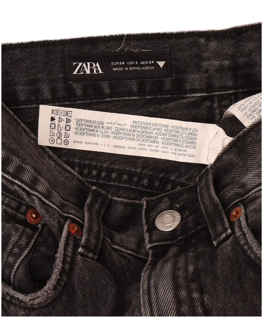 Zara Jeans Rectos De Corte Regular Para Mujer EU 34 2XS W24 L30 Gris Clásico