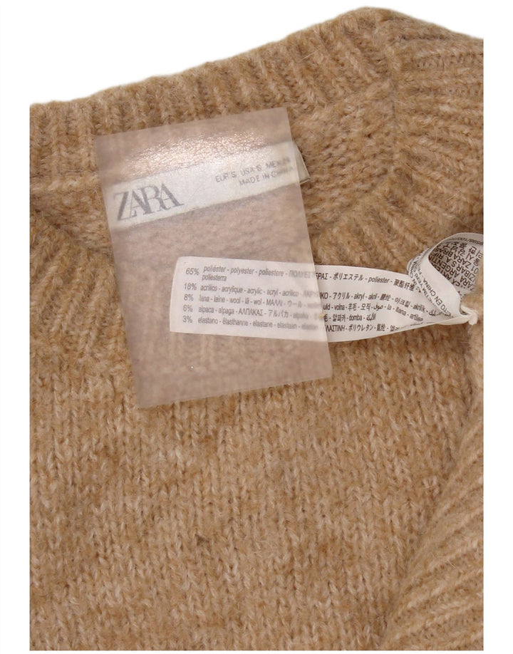 Zara Mujer Suéter De Cuello Redondo De Gran Tamaño UK 10 Small Beige Poliéster