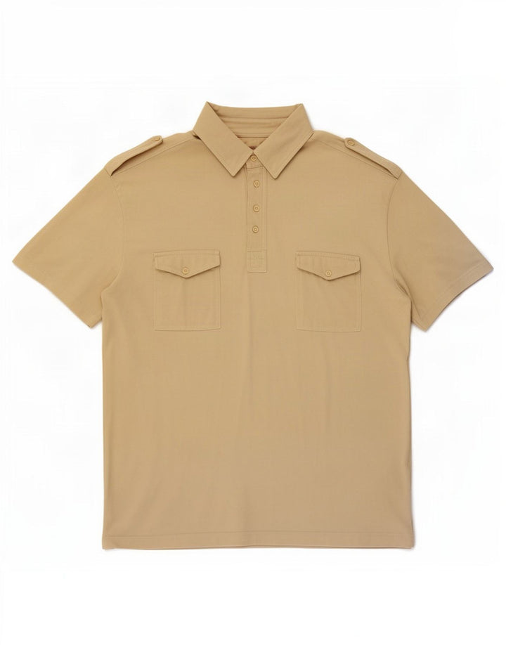Vintage hombres manga corta militar pullover camisa grande beige