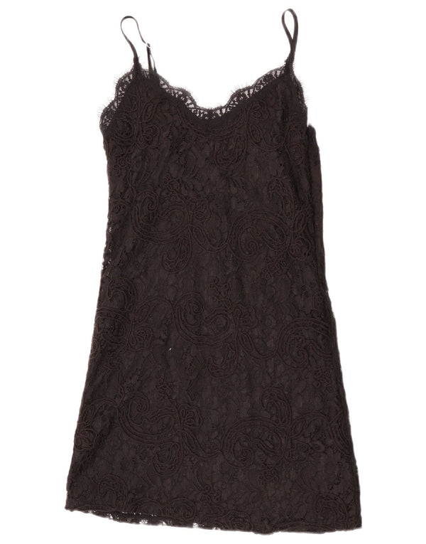 Zara Vestido lencero de encaje para mujer UK 8 Small Black Floral