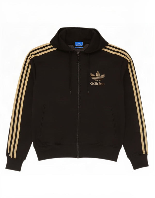 Adidas - Sudadera con capucha para mujer con cremallera gráfica, talla 40, poliéster negro mediano