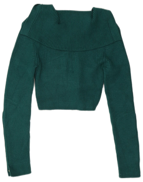 Zara Mujer Crop Polo Neck Jumper Sweater UK 12 Viscosa Verde Medio