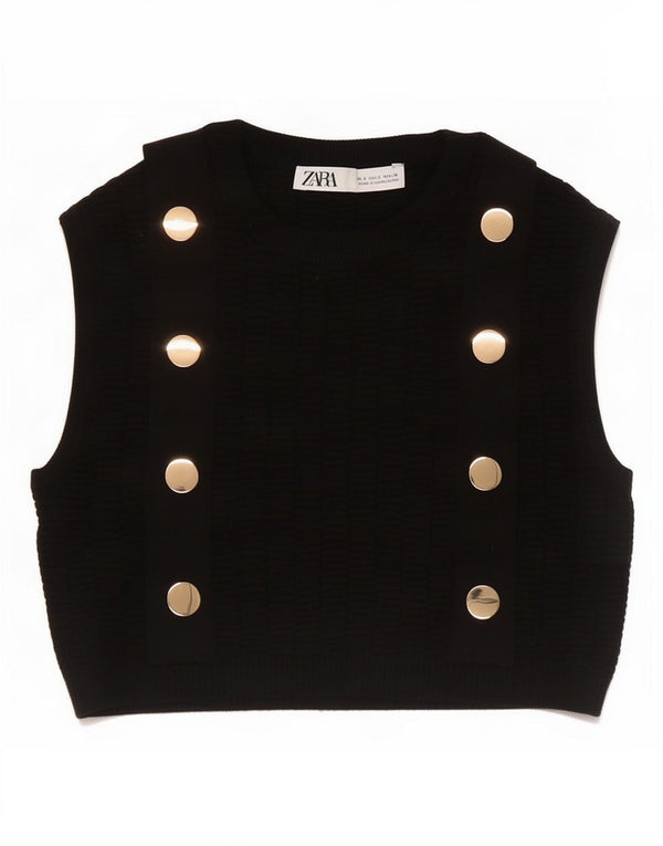 Zara Mujer Crop Vest Tank Top UK 4 XS Viscosa Negra