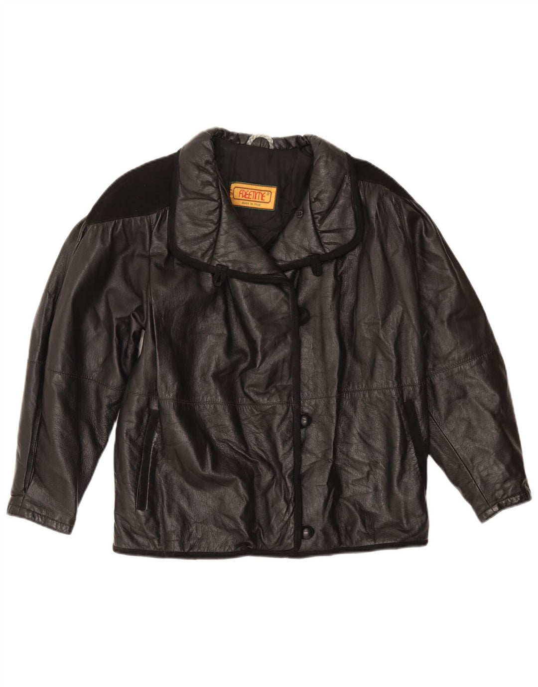 Vintage mujer chaqueta de cuero Reino Unido 18 XL cuero negro