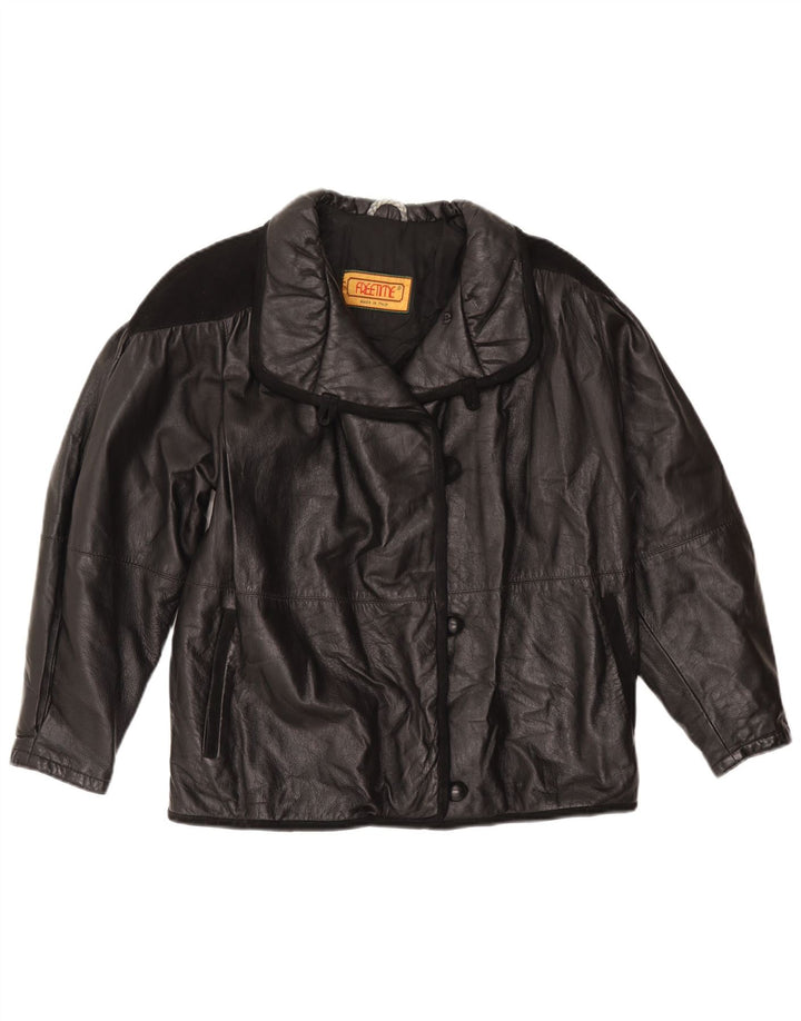 Vintage mujer chaqueta de cuero Reino Unido 18 XL cuero negro