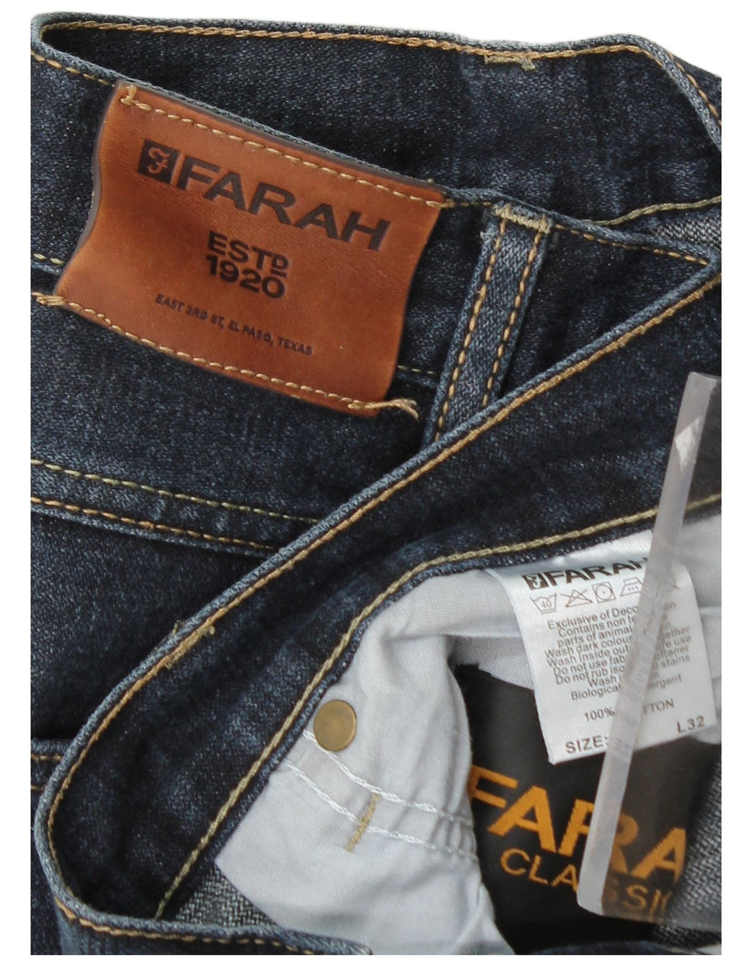 Farah Jeans Rectos Para Hombre W36 L32 Algodón Azul Marino