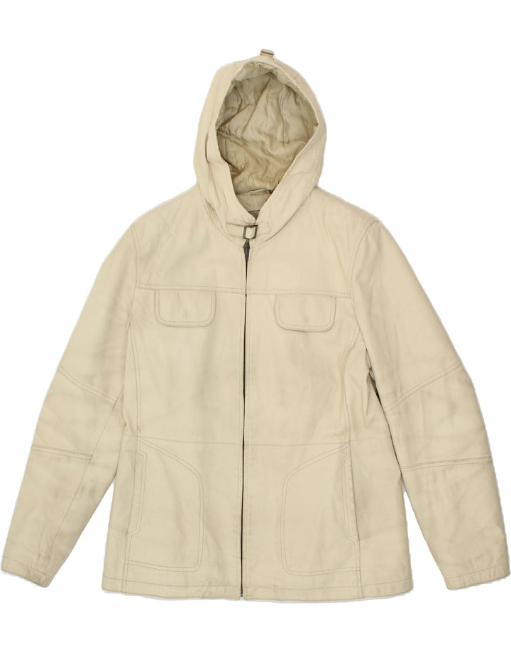 CONBIPEL Womens Hooded Leather Jacket IT 46 Large Beige Leather Vintage Conbipel and Second-Hand Conbipel from Messina Hembry 