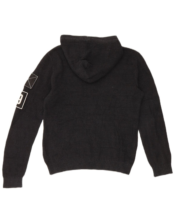 Jack & Jones Mens Graphic Hooded Jumper Sweater Small Black Cotton