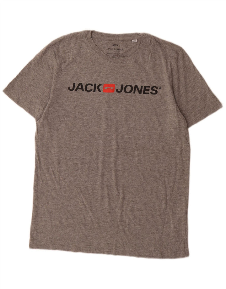 Jack & Jones - Camiseta gráfica para hombre, talla grande, algodón gris