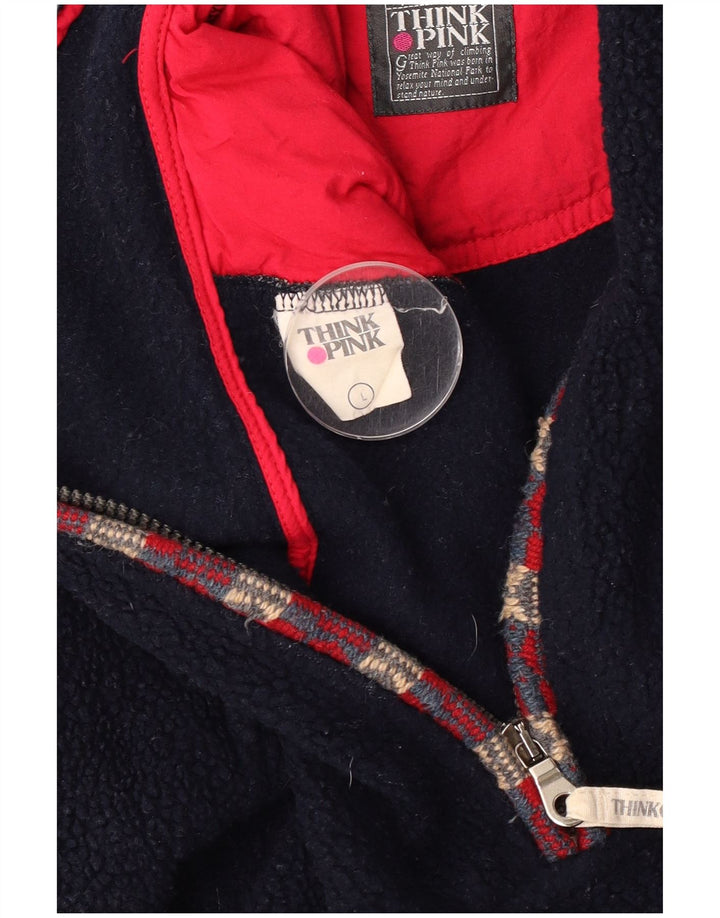 Think Pink Jersey de forro polar con cuello y cremallera para hombre poliéster geométrico azul marino grande