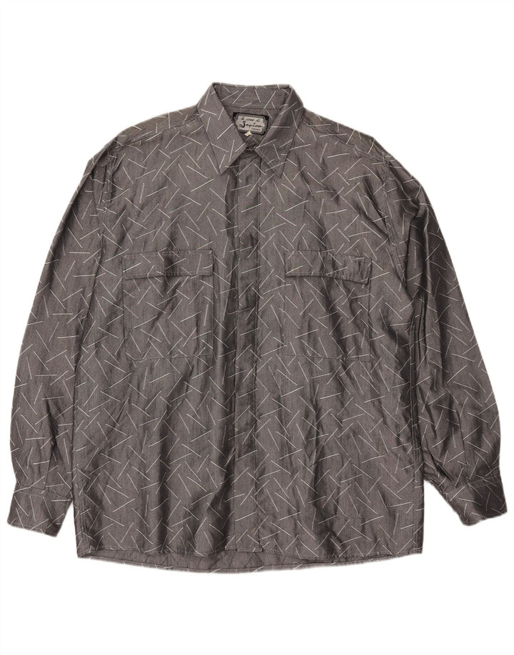 Camisa vintage para hombre gris medio geométrica