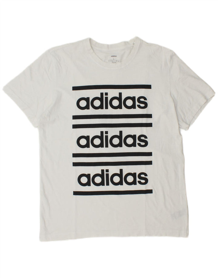 Adidas - Camiseta gráfica para hombre, talla grande, algodón blanco