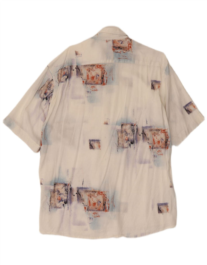 Vintage hombres camisa de manga corta gran patchwork blanco