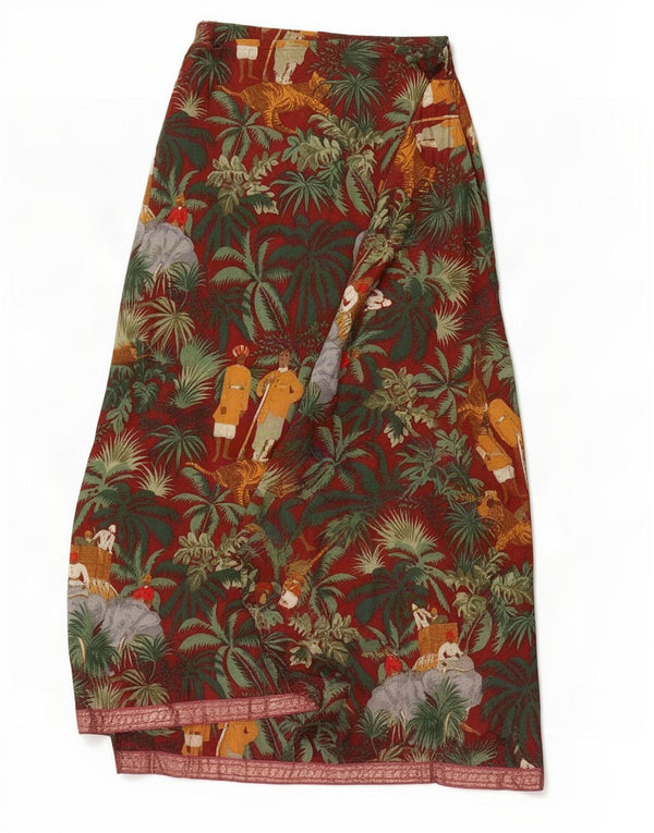 Krizia Falda cruzada para mujer Jungle IT 42 Medium W28 Algodón floral burdeos