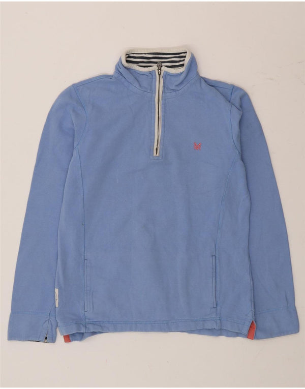 Crew Clothing - Sudadera con cuello y cremallera para mujer, talla 10, algodón azul pequeño