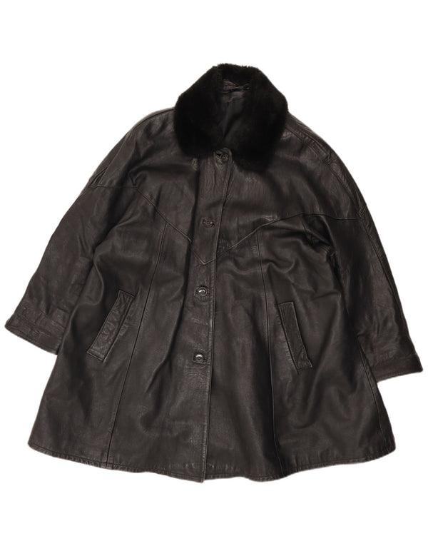Vintage mujer cuero abrigo Reino Unido 14 grande negro