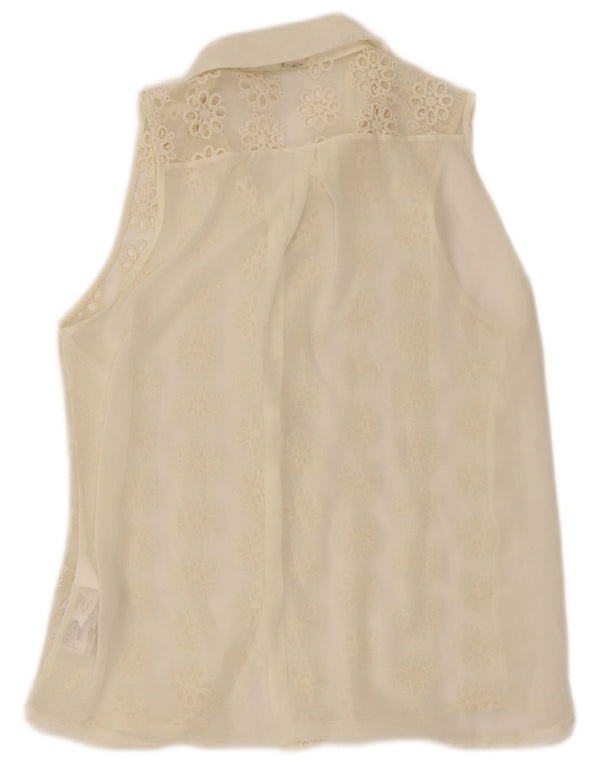 Zara Blusa Camisera Transparente para Mujer UK 10 Small Off White Floral