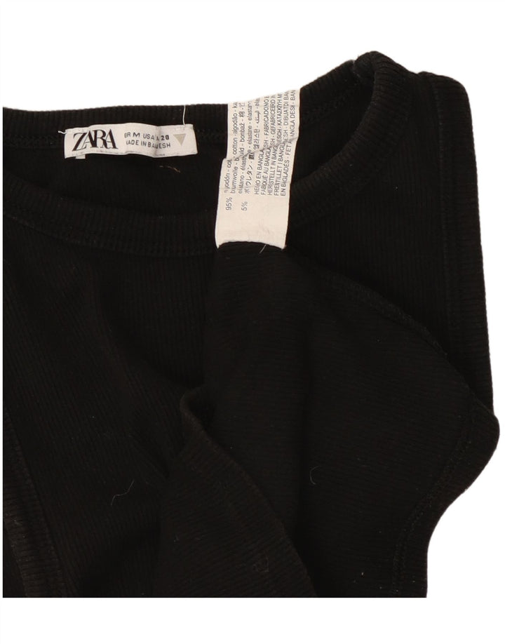 ZARA Mujer Crop Vest Top UK 12 Mediano Negro Algodón