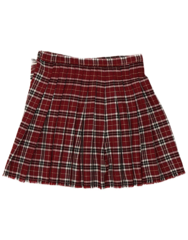 Vintage mujer abrigo cuchillo falda plisada mediana W28 Borgoña Check