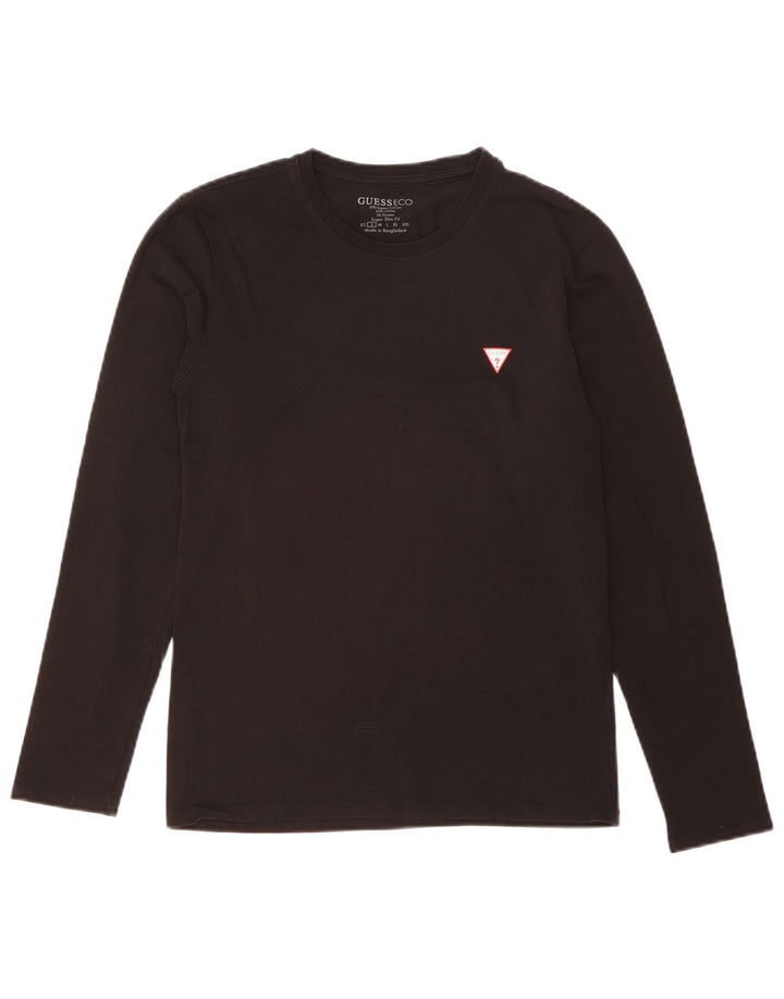 Guess Mens Super Slim Fit Top Manga Larga Pequeño Algodón Negro