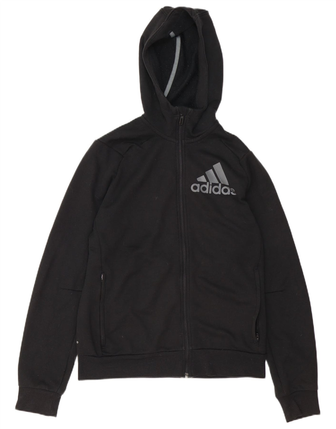 Adidas - Sudadera con capucha para hombre con cremallera gráfica, talla pequeña, poliéster negro