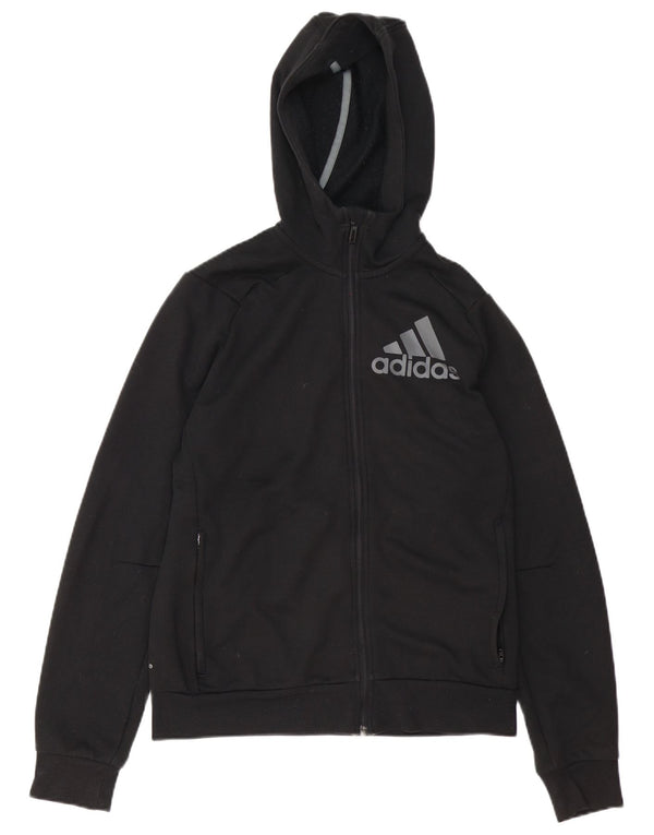 Adidas - Sudadera con capucha para hombre con cremallera gráfica, talla pequeña, poliéster negro
