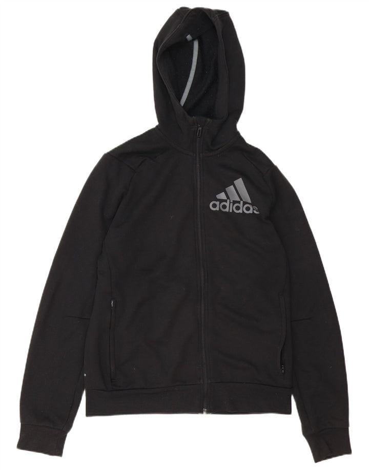Adidas - Sudadera con capucha para hombre con cremallera gráfica, talla pequeña, poliéster negro