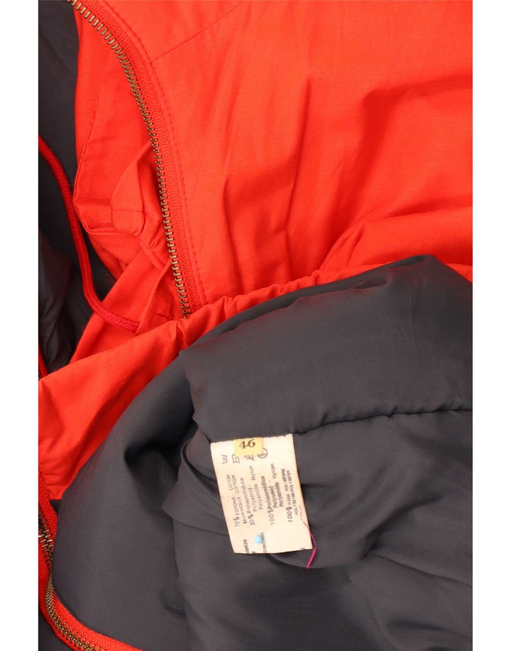 Vintage mujer con capucha chaqueta cortavientos de gran tamaño EU 46 XL algodón rojo