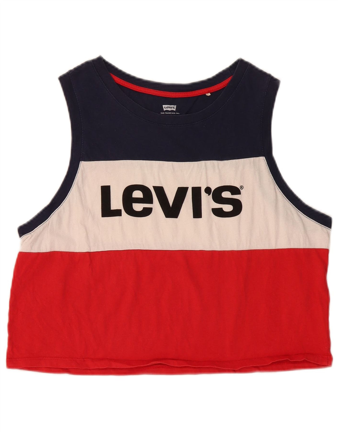 LEVI'S Top sin mangas con gráfico corto para mujer UK 44 Grande Bloque de color multicolor