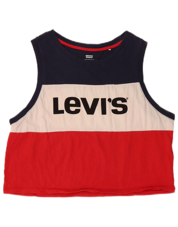 LEVI'S Top sin mangas con gráfico corto para mujer UK 44 Grande Bloque de color multicolor