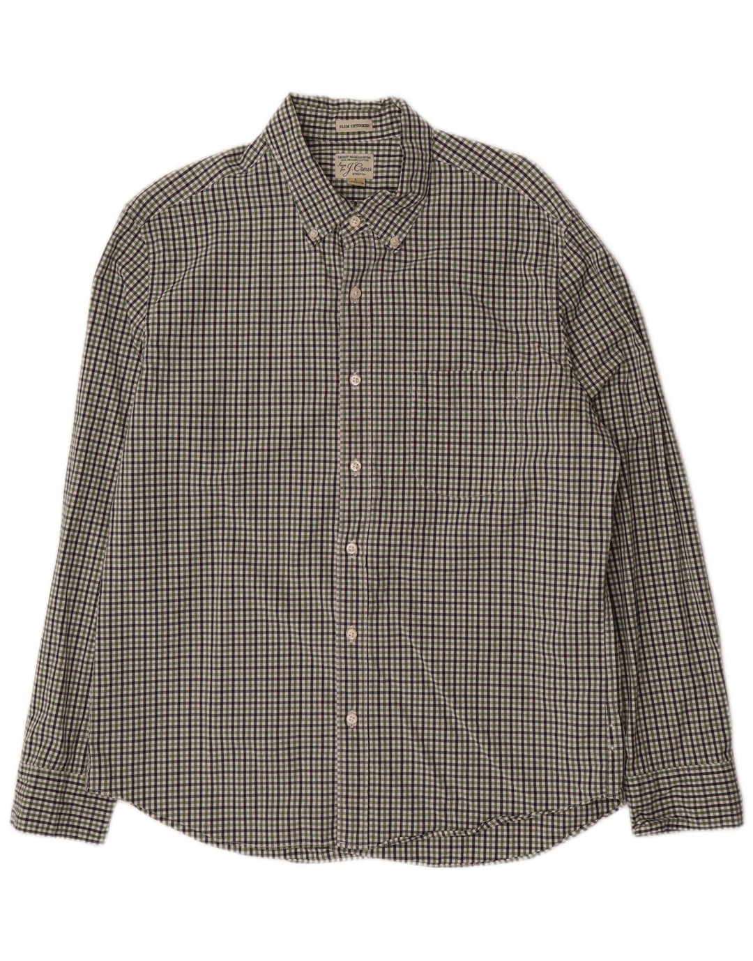 J. CREW Camisa ajustada para hombre de algodón a cuadros verde grande