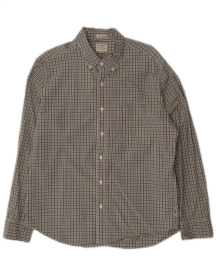 J. CREW Camisa ajustada para hombre de algodón a cuadros verde grande