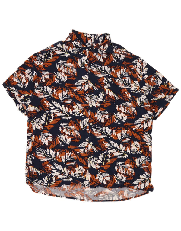 Chaps Mens Short Sleeve Shirt XL Blue Floral Rayon
