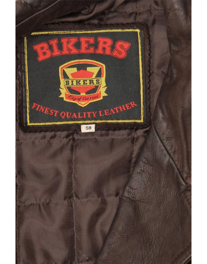 BIKERS Chaqueta tipo blazer de cuero con 4 botones para hombre IT 58 4XL Cuero marrón
