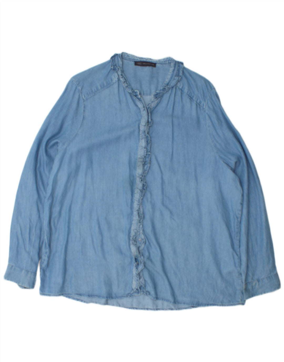 Marks & Spencer Camisa con volantes en la parte delantera para mujer UK 20 2XL Algodón azul