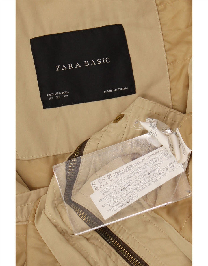 Zara Mujer Parka Con Capucha Chaqueta UK 6 XS Beige Poliéster