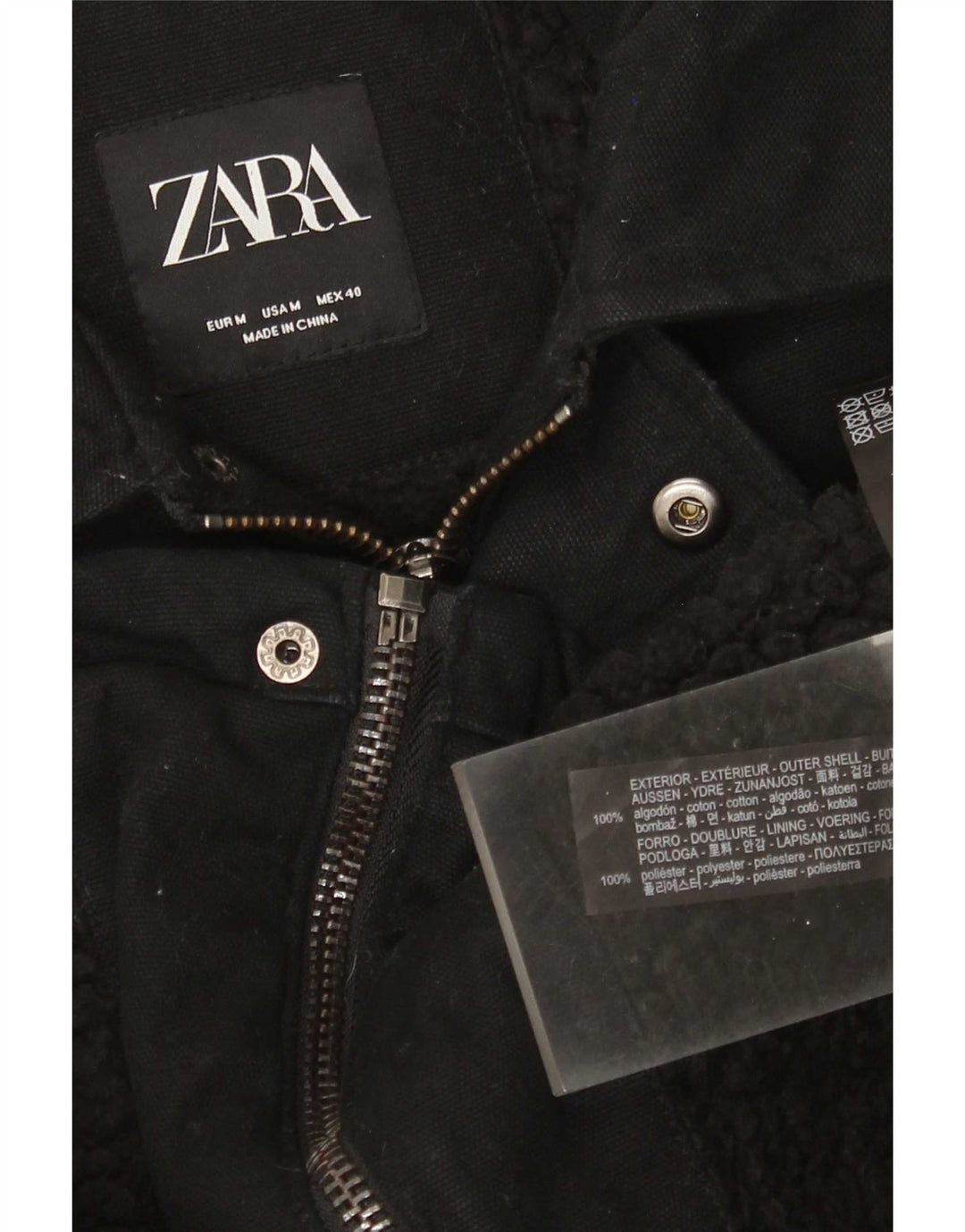 Zara Mens Utility Jacket UK 38 Mediano Negro Algodón
