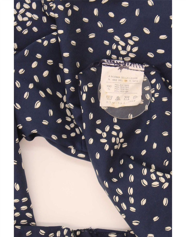 Vintage mujer camisa blusa Reino Unido 16 grande azul marino manchado poliéster