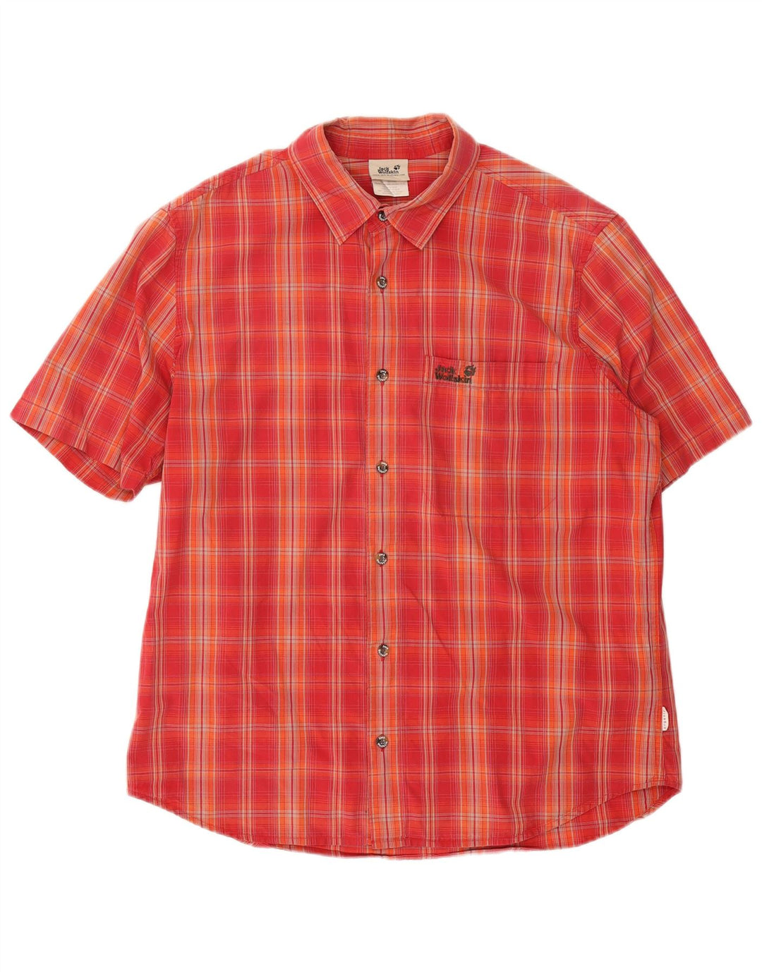 JACK WOLFSKIN Camisa de manga corta para hombre de algodón a cuadros rojos grandes