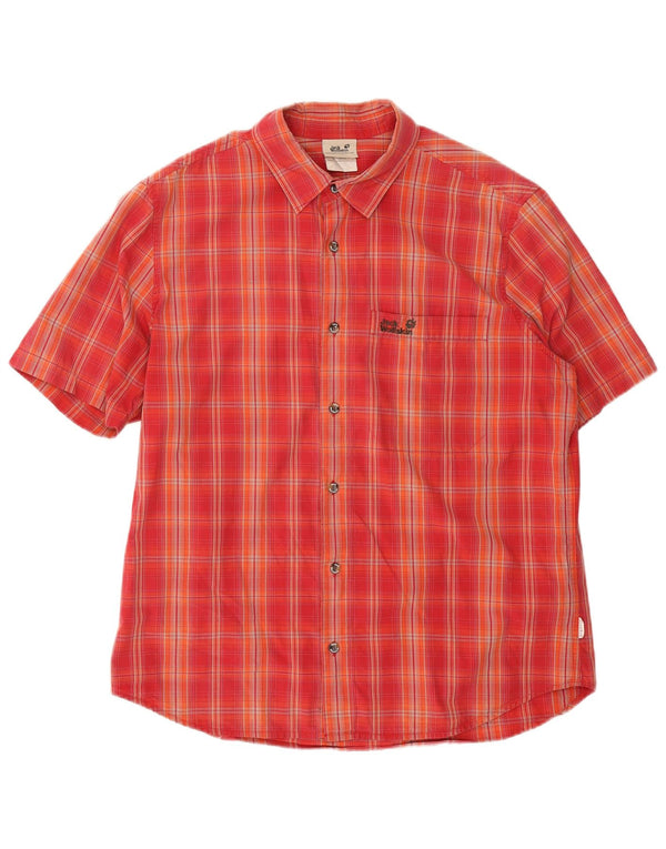 JACK WOLFSKIN Camisa de manga corta para hombre de algodón a cuadros rojos grandes