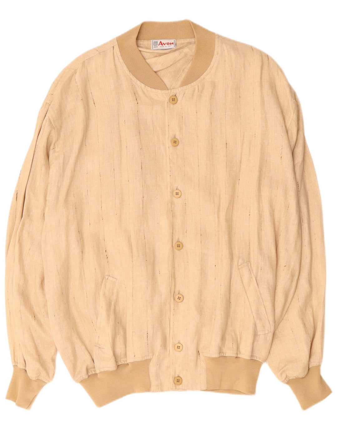 VINTAGE Chaqueta bomber para hombre Reino Unido 42 XL Lino a rayas beige