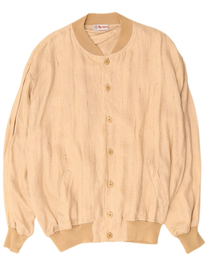 VINTAGE Chaqueta bomber para hombre Reino Unido 42 XL Lino a rayas beige