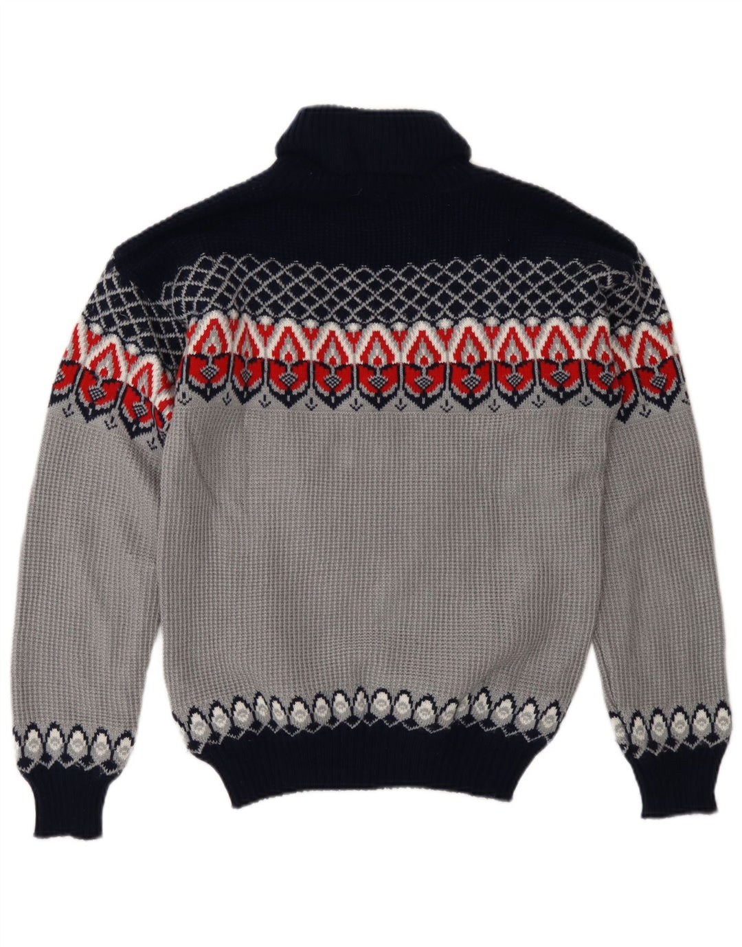 Vintage hombres rollo cuello jersey suéter medio azul justo isla acrílico