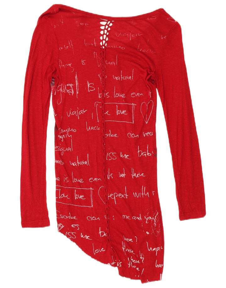 DESIGUAL Blusa asimétrica de manga larga para mujer UK 8 Small Red Butterfly