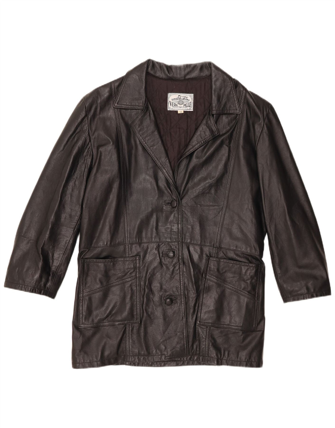Vintage mujer 3 botones cuero Blazer chaqueta IT 50 XL cuero negro