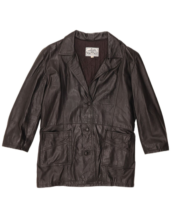 Vintage mujer 3 botones cuero Blazer chaqueta IT 50 XL cuero negro